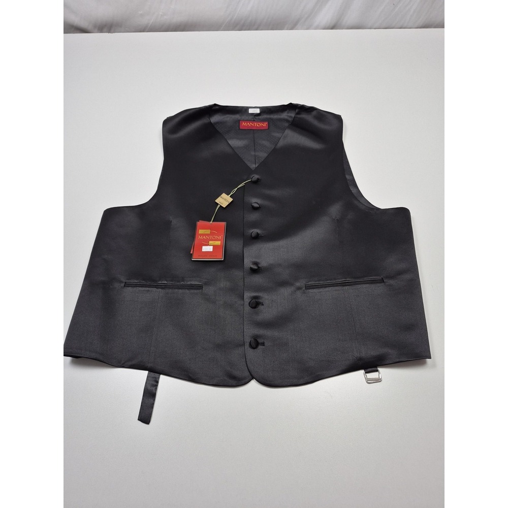 Mantoni Suit Vest Mens 48 Black Satin Tuxedo Belted Back 3 Piece Formal NWT